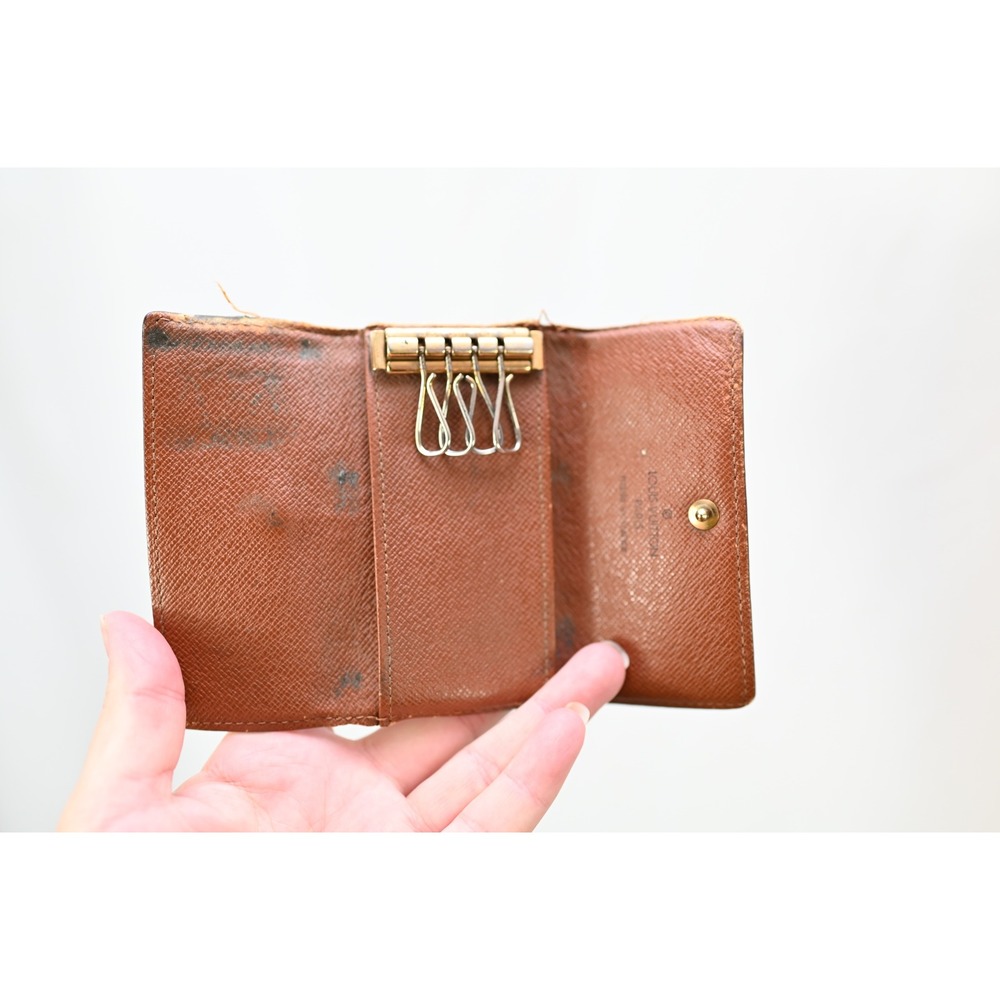 Louis Vuitton Monogram 4 Key Holder Brown Leather Vintage Made in France - Picture 3 of 6